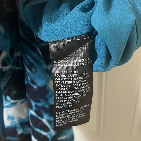 White House Black Market Sleeveless Ruffle Wrap Dress Blue Size 4 Coastal Vacay - Picture 8 of 10